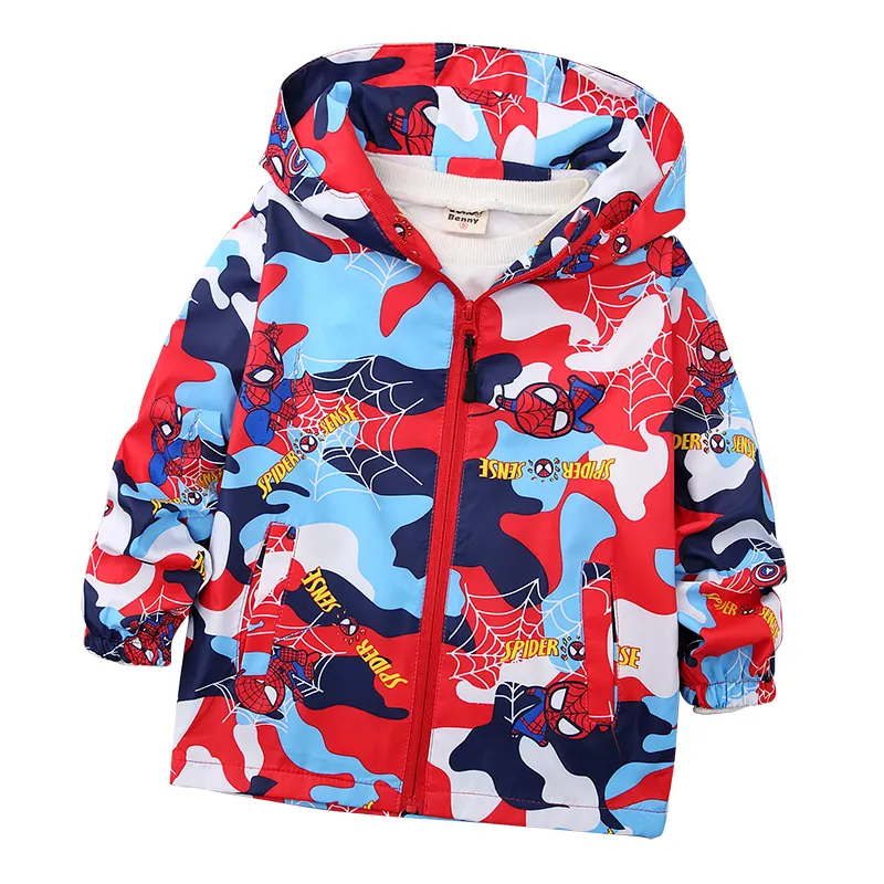 Spring autumn boys casual spiderman print hooded zipper baby kids jacket coat outwear 3-6T plus size