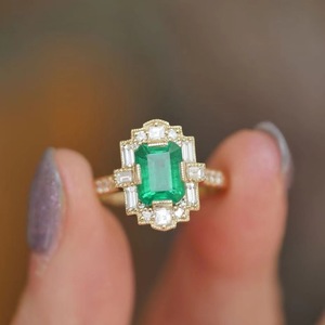 Anillo de Diamantes con Corte Esmeralda para Mujer, Anillo de Compromiso con Forma Geométrica, Verde Oliva, Azul Lago, Origen Yiwu CY1167 - Product Image 3