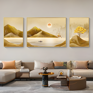 Luce <span class=keywords><strong>di</strong></span> lusso soggiorno decorazione della parete pittura paesaggio avanzato senso divano sfondo muro tre vice cristallo porcellana pittura - Product Image 3