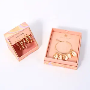 Embalagem de joias em caixa de presente ondulada personalizada com inserção para anel, colar e pulseira, presente