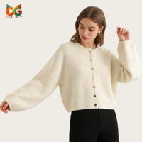 Nouveau cardigan en laine tricotée pour femme CG 2026, coupe ample, à boutonnage simple, manches lanternes, couleur unie, col tricoté, mode décontractée quotidienne