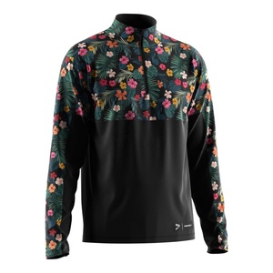 Suéter con Cierre de Cremallera 1/4 para Hombre, Diseño Floral, Color Negro, Cuello Alto - Product Image 3