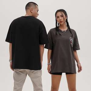 T-shirt en coton de haute qualité, poids lourd, nouveau modèle, col rond, longueur courte, logo brodé personnalisé, coupe ample, motif imprimé - Product Image 3