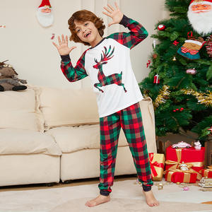 女性用クリスマスチェック柄ラグラン竹パジャマプラスサイズ冬服女の子と男の子のための家族マッチング衣装 - Product Image 6