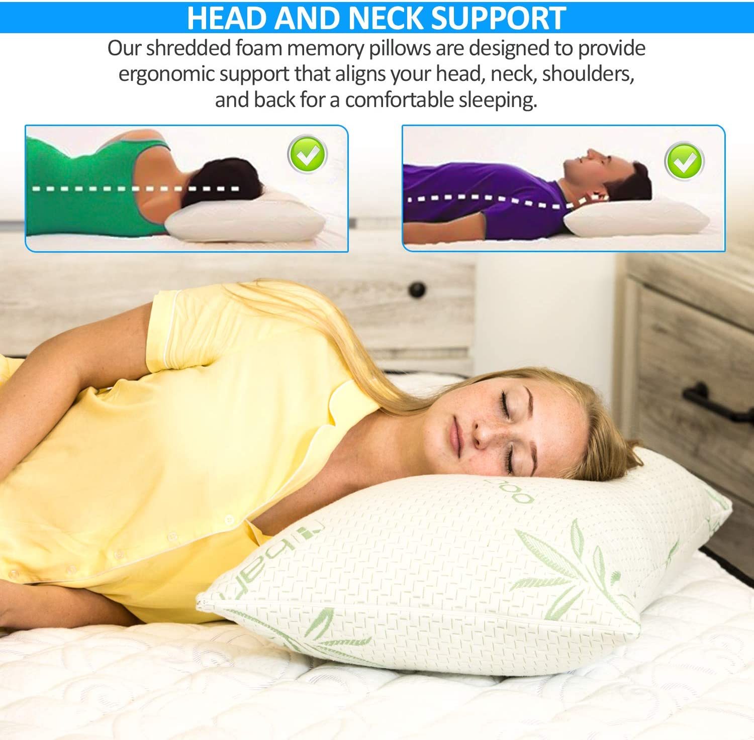 Cuscini Premium per Dormire, Cuscini Regolabili in Bambù per Dormire sulla Schiena, sullo Stomaco o sul Fianco, in Memory Foam Sminuzzato con Fodera Lavabile Cuscini Premium per Dormire, Cuscini Regolabili in Bambù per Dormire sulla Schiena, sullo Stomaco o sul Fianco, in Memory Foam Sminuzzato con Fodera Lavabile