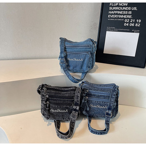 HanChaoJi Denim <b>Shoulder</b> Bag Women's Fashion Single <b>Strap</b> Crossbody Bag With Letter Decoration All Seasons Daily Use - Product Image 1