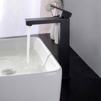 Robinet de lavabo noir en laiton de haute qualité à montage sur comptoir, 1 poignée, avec cartouche en céramique, style cascade, vente en gros d'usine
