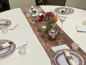 Tovaglia e <span class=keywords><strong>runner</strong></span> personalizzabili con paillettes ricamate da 3 mm, oro e argento, glitter, stile europeo, motivo a tinta unita - Product Image 6