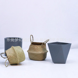 Maceta de Cemento Estilo Cesta Tejida Dream Castle, Estilo Minimalista para Decoración del Hogar, Oficina u Hotel - Product Image 2