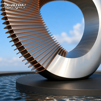 Grande sculpture d'art métallique paramétrique en acier inoxydable pour extérieur, avec anneaux superposés, fabrication sur mesure