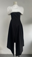 AIMEISI Fashion Stock Élégante Robe de Soirée Longue Détachable Deux Pièces avec Cape Châle Irrégulière à Strass