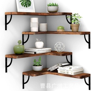Wooden Corner <b>Shelf</b> Wall Mounted Retro Color 4 Tier Multipurpose Display <b>Rack</b> For Home Living Room Decor - Product Image 5