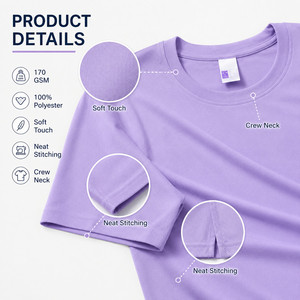 T-shirt à manches courtes col rond pour adulte, 170 g, 100 % polyester, séchage rapide, respirant, décontracté, vente en gros, tailles S-4XL, avec logo personnalisé - Product Image 4