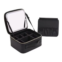 Vente flash - Trousse de maquillage portable, nouvelle, pour les voyages, boîte de rangement pour cosmétiques, sac à maquillage détachable avec lumière LED et miroir