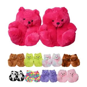 Zapatillas de Casa coloridas personalizadas a granel para niños y niñas, zapatillas de animales suaves de felpa cálidas para interiores, zapatos de oso de peluche