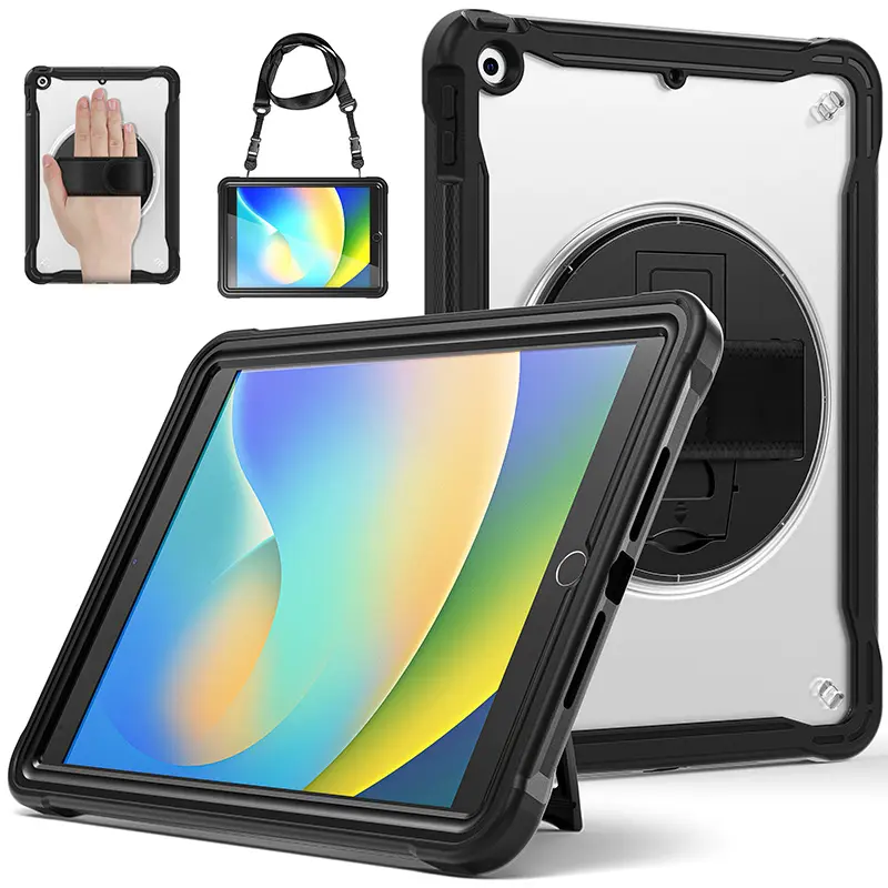 TPU bumper shockproof tablet case with hands strap shoulder belt for iPad 10.2 inch iPad 9th Gen built in screen flim