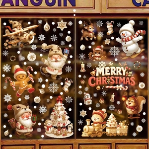 Autocollants de Noël élégants pour fenêtres, flocons de neige et cerfs givrés, adhésifs statiques pour portes vitrées et décorations de fêtes d'hiver - Product Image 1