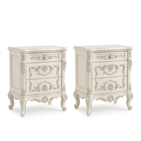 Ensemble de lit ivoire français 3 pièces avec cadre capitonné diamanté doré argenté et 2 tables de chevet, tailles Queen, King, Cal King pour hôtel