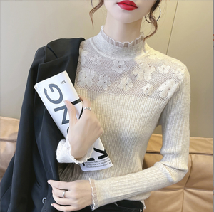 Maglione lavorato a <span class=keywords><strong>maglia</strong></span> a maniche lunghe Versatile <span class=keywords><strong>con</strong></span> finiture <span class=keywords><strong>in</strong></span> <span class=keywords><strong>pizzo</strong></span> Slim Fit autunno e inverno da donna - Product Image 2
