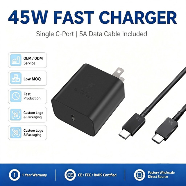 Factory Wholesale PPS PD 45W EU/UK/US Super Fast Charger and Type C Charging Cable Power Adapte for Samsung