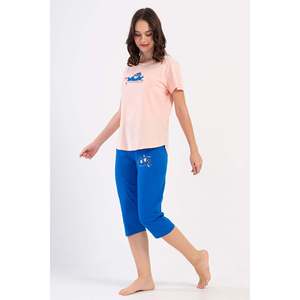 Conjunto de pantalón capri y top de cuello redondo KADIN P.SUPREM O YAKA KISA KOL ETEGI OVAL - Rosa suave - Rosa suave - Product Image 1