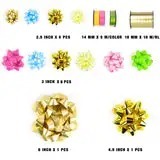 Metallic Double Face 100% Polyester Gift Bows Assortment in Gold Pink Blue Green Yellow with <b>Ribbons</b> for Gift Packaging - Product Image 5