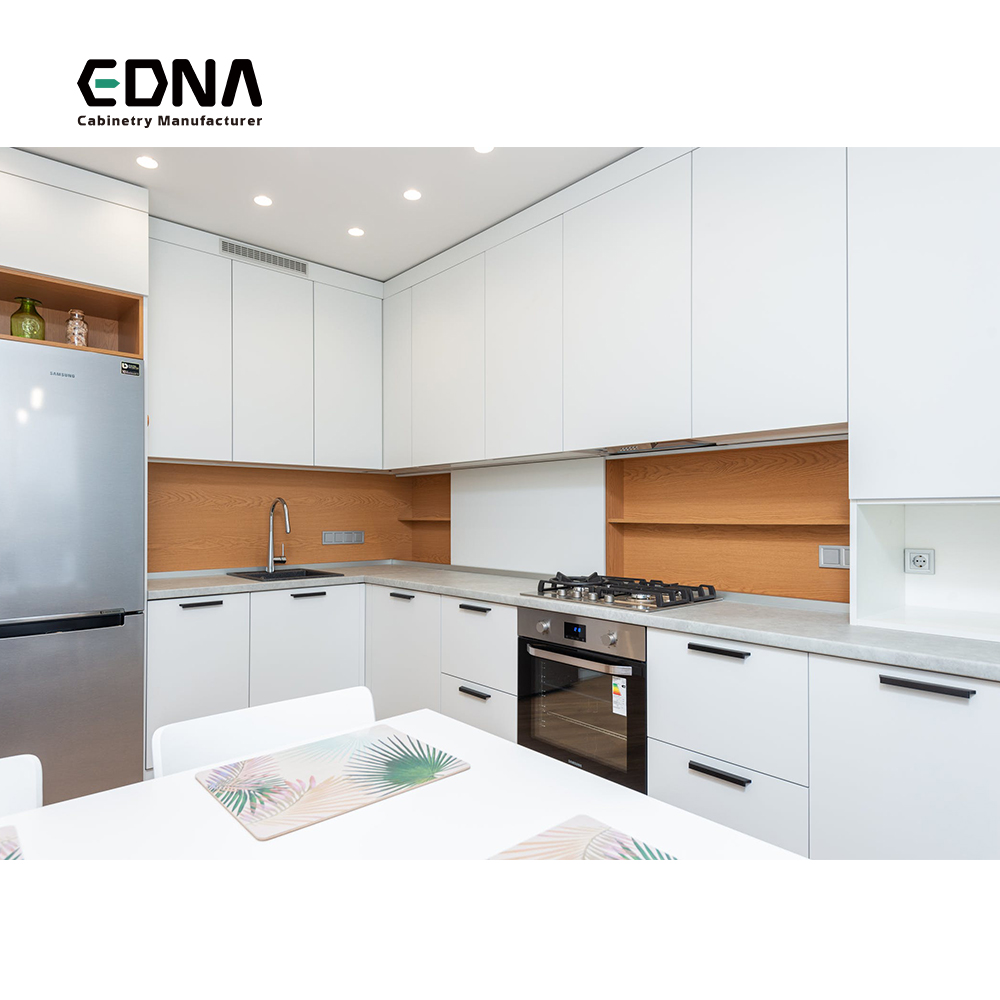 EDNA Hot Sale High End L Shaped Classic Design Villa Lacquer Kitchen Cabinet Handles Luxury