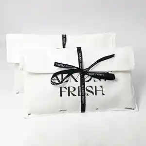 Luxury Large White Colored Gift Packing White Fabric Pouch Custom Printed Logo Dust Cover Cotton Envelope Bag with Ribbon