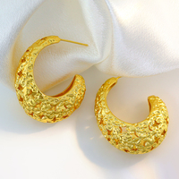 Boucles d'oreilles géométriques tendance, bijoux en or 18 carats, forme creuse en C, étoile, cœur, pour femmes