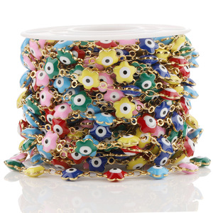 Chaîne de taille et bracelet 3D en acier inoxydable émaillé double face, motif œil turc coloré et fleur, accessoires - Product Image 1