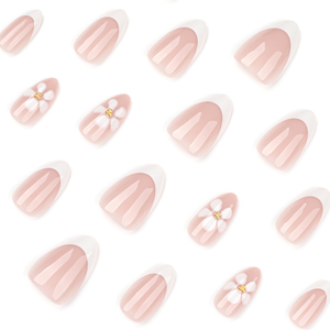 24 pièces/ensemble 3916 <span class=keywords><strong>Manucure</strong></span> française élégante avec des accents de fleurs blanches délicates, forme amande courte, ongles à presser personnalisables - Product Image 4
