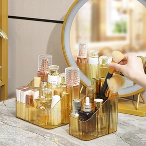 Desktop Cosmetic Organizer Transparent Trapezoidal Shelf With Compartments Makeup Storage Box For Desk Use 2L Capacity - Product Image 3