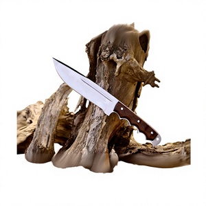 Couteau Bowie à lame fixe avec manche en bois de rose, étui en cuir, acier Damas, bord dentelé, DIY OEM - Product Image 4