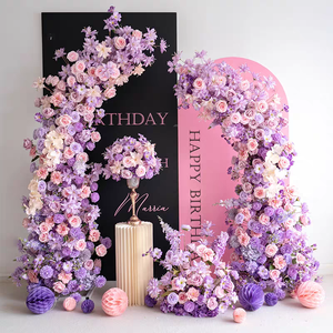 Ensemble de décoration d'anniversaire à thème Fournitures de fête Toile de fond pour réception de mariage Fleurs artificielles en soie Arche de fête violette - Product Image 3