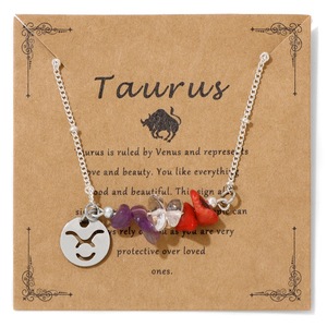 Go Party 12 Colliers <span class=keywords><strong>Horoscope</strong></span> Collier du zodiaque en acier inoxydable pour femmes Colliers à pendentifs en pierre naturelle et perles de pierre concassée - Product Image 5