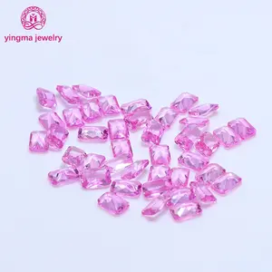 Yingma nice quality gems 2# pink rectangle octagon shape corundum stone 4x6 mm to 8x10 mm loose synthetic corundum ruby