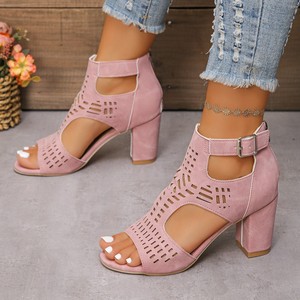 Sandalias de tacón medio sexy con correa para mujer, estilo romano, huecas, con cordones, punta abierta, casuales y de tacón grueso - Product Image 4