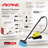 Nettoyeur vapeur AKANE 1500W 1200ml, vapeur haute température, 13 accessoires en 1, machine de nettoyage en profondeur pour sols, fenêtres, voitures, tissus d'ameublement