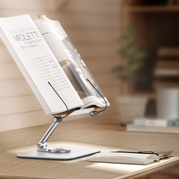 Support de livre de cuisine en alliage d'aluminium Boneruy avec base rotative à 360° et pinces de page, support de documents réglable pour usage domestique