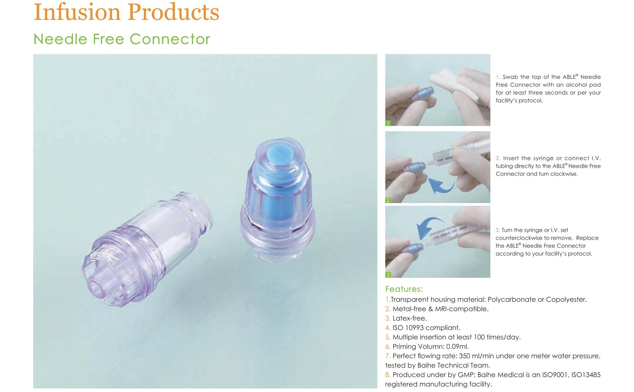 Conector sin aguja neutral de bloqueo Luer médico de Fábrica para juego de infusión IV