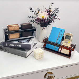 Organisateur de magazines en acrylique 24x10x10cm, support de rangement de bureau ambre et brun foncé pour la décoration de la maison - Product Image 3