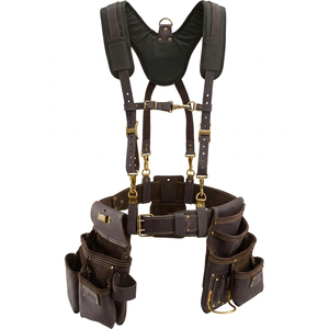 Brown <b>Leather</b> <b>Tool</b> Belt With Adjustable Straps And Multiple Pockets For Universal <b>Tool</b> Storage - Product Image 1