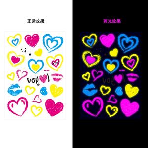 Tatuaggi temporanei al Neon nuovo amore stile misto Glitter cupido labbra rosse cuore fiore bagliore nel buio UV Neon tatuaggi adesivi - Product Image 6