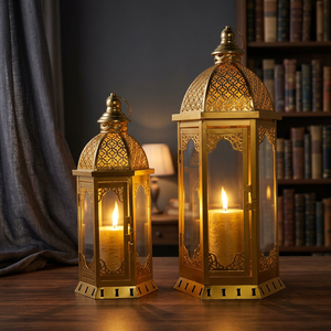 Lanternes porte-bougies portables en fer forgé vintage, écologiques, faites à la main, avec design ajouré unique, pour la décoration intérieure - Product Image 2