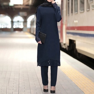 Zifeng OEM Ropa Islamica Nuevo vestido musulmán de dos piezas de corte floral Abaya para mujer - Product Image 3