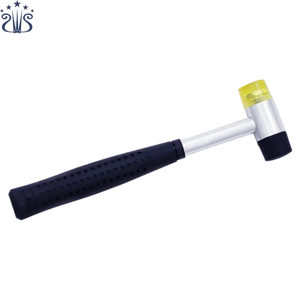 RTS 23mm Double Face Soft Rubber Hammer with Steel Tubular and Black Plastic Coated Handle Leather Craft DIY Tool