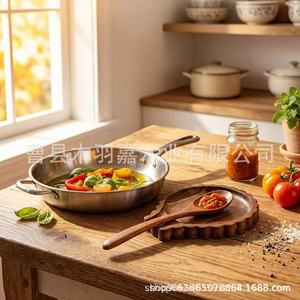 Solid Wood Spoon Rest Wave Shaped Acacia Wood Tray 15x13x1.5cm For Home Desktop Use - Product Image 3