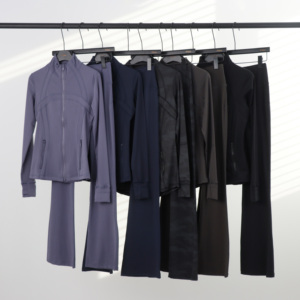 Conjunto Deportivo de 2 Piezas para Mujer, Chaqueta Deportiva con Pantalones Acampanados, Cintura Elástica, Estilo Informal para Otoño - Product Image 1