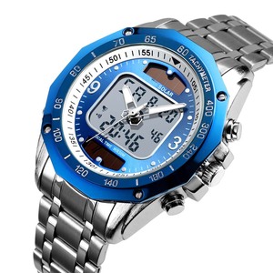 Montre-bracelet numérique à quartz étanche en acier inoxydable DF 1493, 30 mètres, double fuseau horaire, pour homme d'affaires - Product Image 1