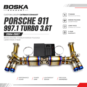 Escape Trasero de Lujo de Ajuste Directo para Porsche 911 997.1 Turbo 3.6T 2004-2007 Boska Racing, Titanio Pulido Espejo, 1.2mm de Grosor - Product Image 1